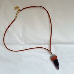 Crystal Pendant Necklace with‎ Brown Cord